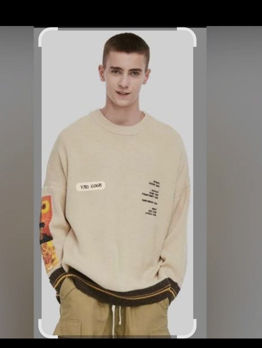 Vencede Vincent Van Gogh,  Men's Cream Graphic Sleeve Crewneck Sweater